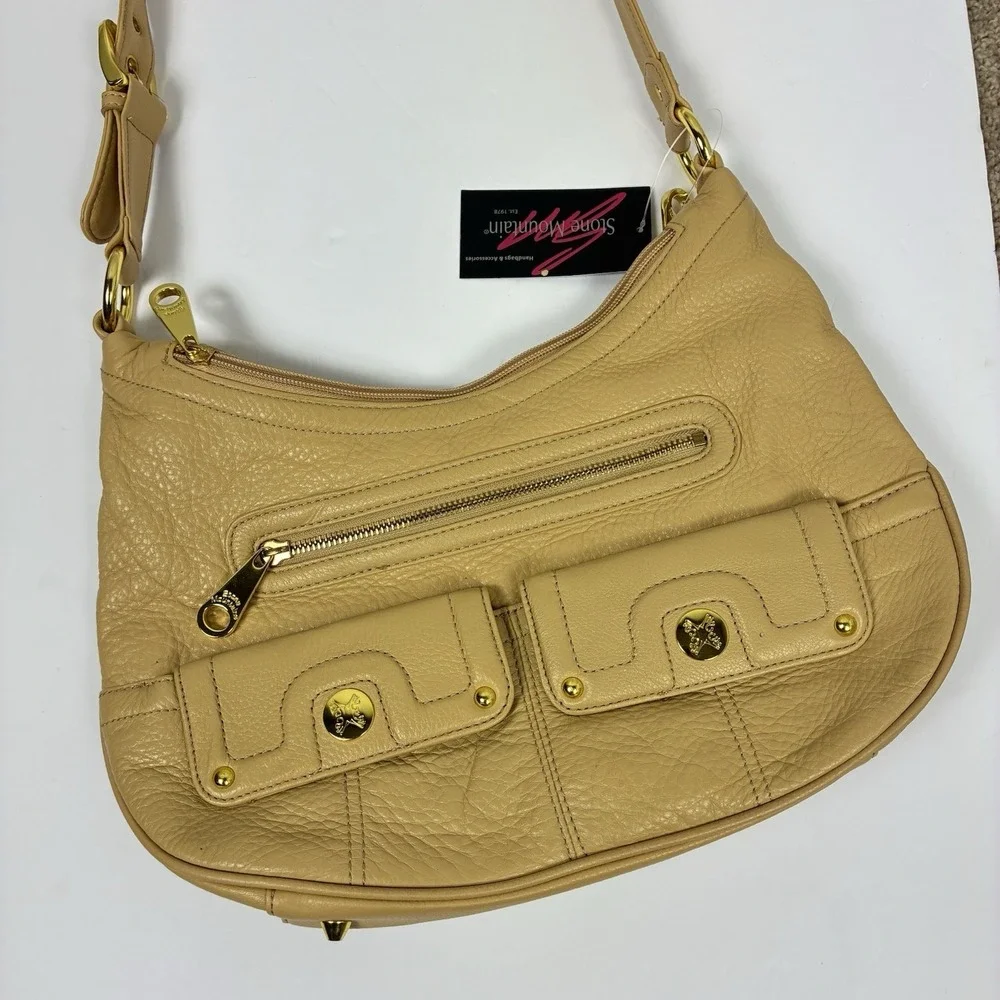 NEW Stone Mountain Genuine Soft Pebbled Leather Tan Shoulder Bag Classic Casual